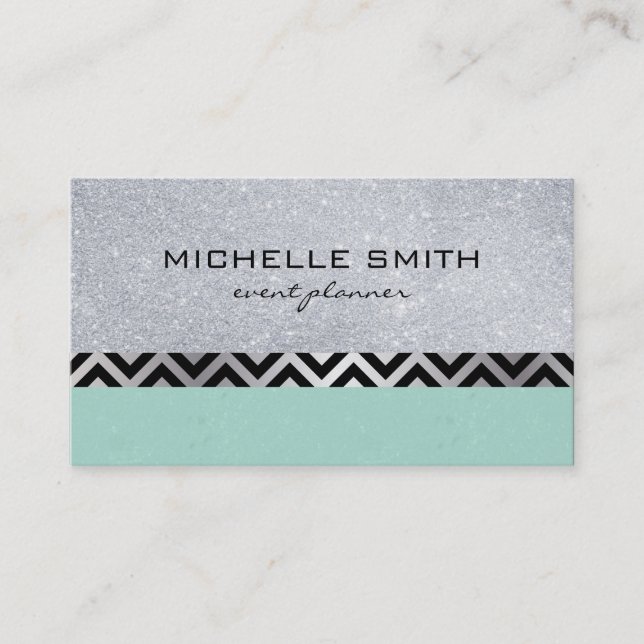 Carte De Visite Parties scintillant avec Motif Chevron en argent v (Devant)