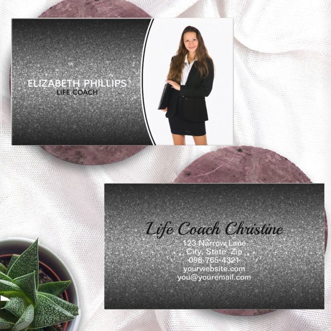 Carte De Visite Parties scintillant Black Ombre du planificateur d (business card front and back design)