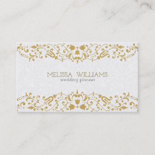 Carte De Visite Parties scintillant blanche et or Vintage florale