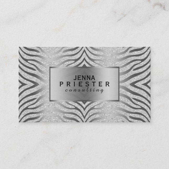 Carte De Visite Parties scintillant blanche moderne et bandes Zebr (Devant)