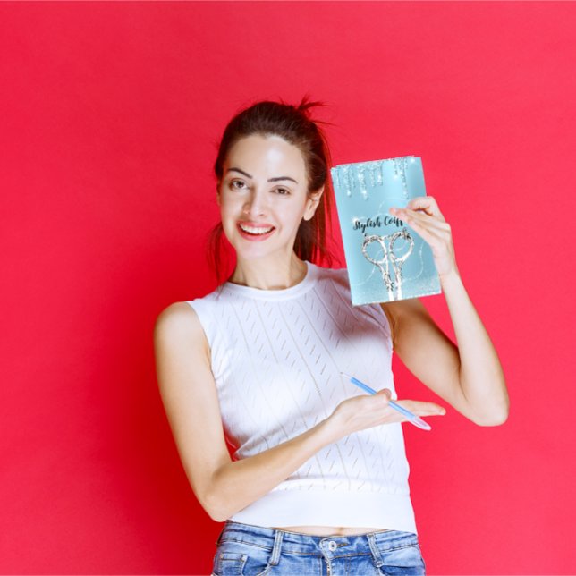 Carte De Visite Parties scintillant Bleu Cheveux Ciseaux Argent Co (Hair Blue Drips Glitter Coiffure Silver Scissors Business Card)