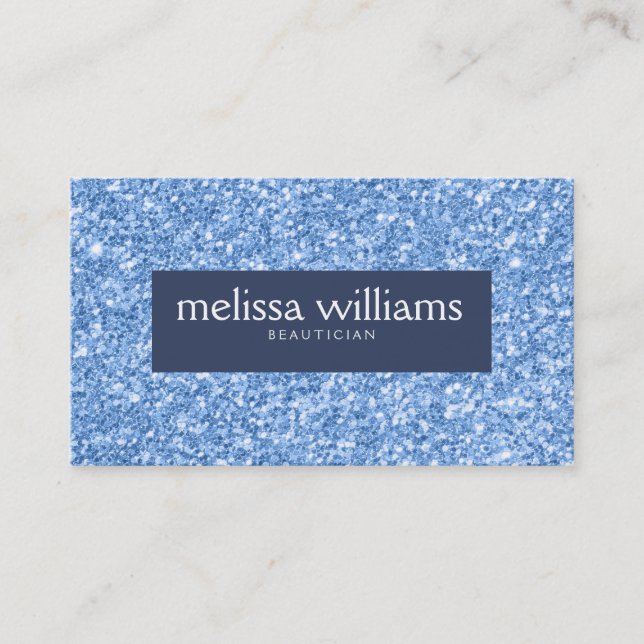 Carte De Visite Parties scintillant bleu clair texture bleu marine (Devant)