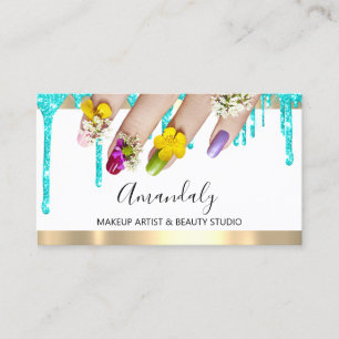 Carte De Visite Parties scintillant bleu maquillage clous Floral S