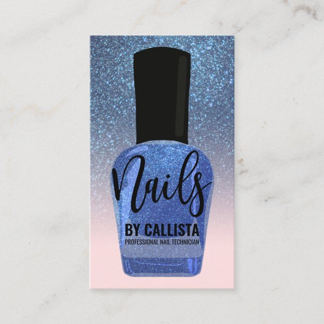 Carte De Visite Parties scintillant bleue Gradient ongle polonais  (Devant)