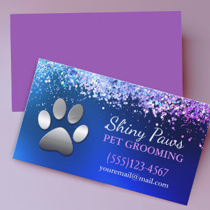 Carte De Visite Parties scintillant Bleue Luxe Chien Paw Service d