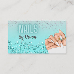 Carte De Visite Parties scintillant Bleue Neon Glam Nail Salon Car
