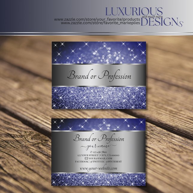 Carte De Visite Parties scintillant Bleue Profonde Étoiles Lumineu (Créateur téléchargé)
