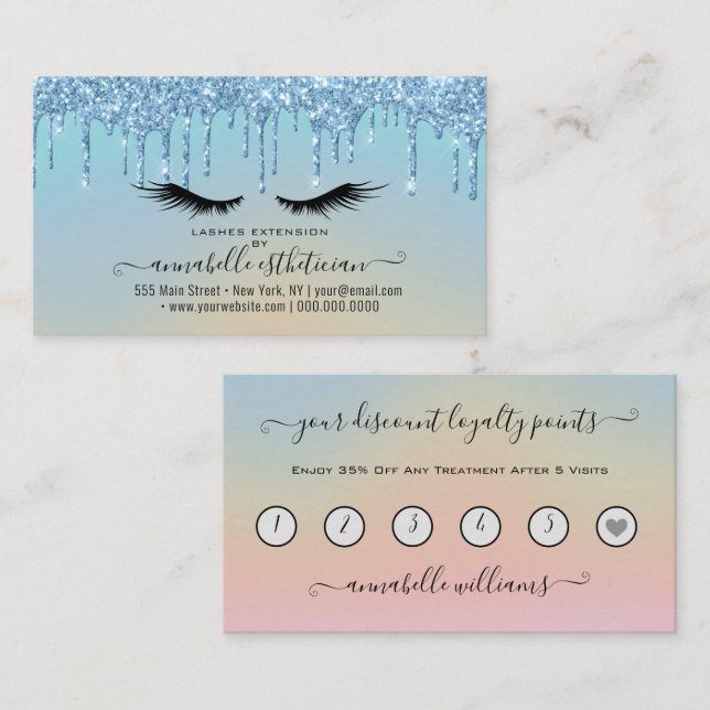 Carte De Visite Parties scintillant Blue Eyelash Extension Fidélit (Devant / Derrière)