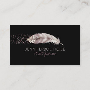 Carte De Visite Parties scintillant Boho Noir Fille Plumes d'oisea