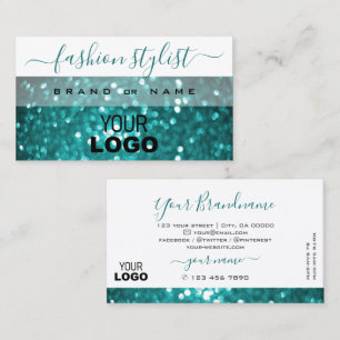 Carte De Visite Parties scintillant brillante blanche et Turquoise