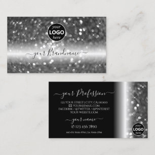 Carte De Visite Parties scintillant brillante en argent noir avec 