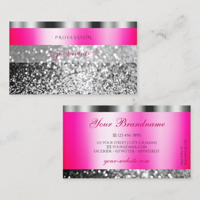 Carte De Visite Parties scintillant brillante en argent rose brill (Devant / Derrière)