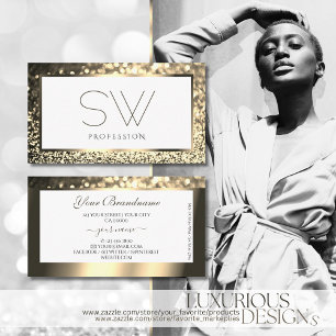 Carte De Visite Parties scintillant brillante en or blanc avec Mon