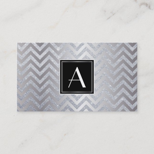 Carte De Visite Parties scintillant Chevron Monogram Black/Silver  (Devant)