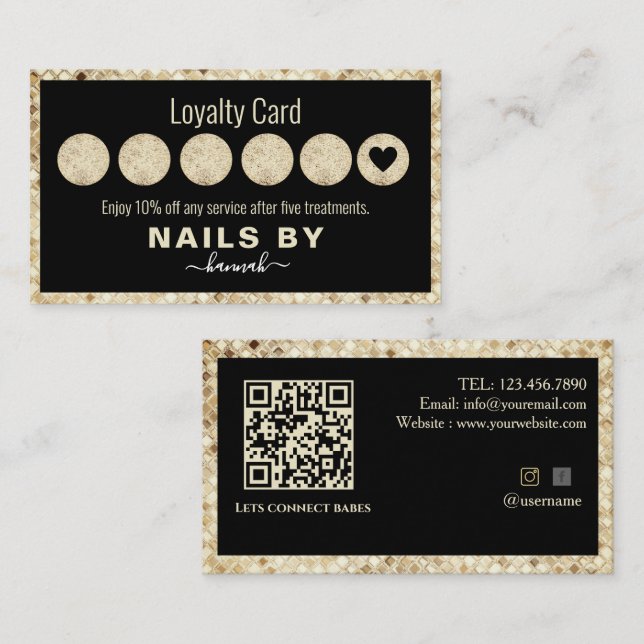 Carte De Visite Parties scintillant Coin ongles Loyalty Card (Devant / Derrière)
