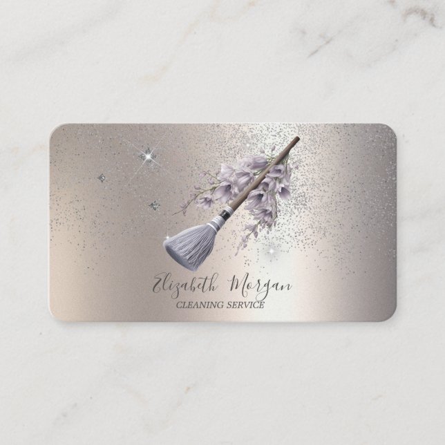 Carte De Visite Parties scintillant Confetti Floral Broom (Devant)