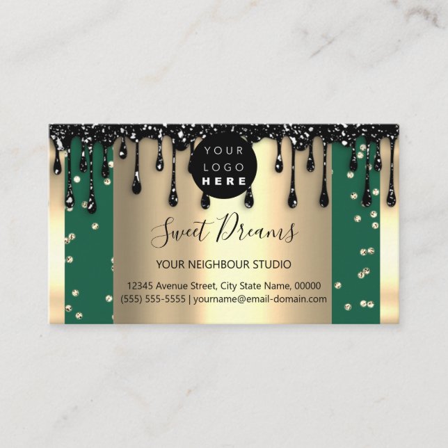 Carte De Visite Parties scintillant Confetti Gold Drives Black Gre (Devant)