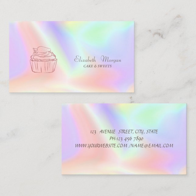 Carte De Visite Parties scintillant Cupcake Boulangerie Holographi (Devant / Derrière)
