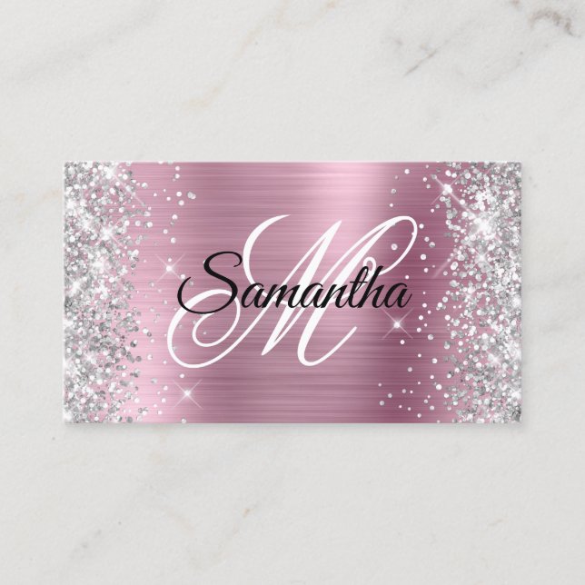 Carte De Visite Parties scintillant d'argent brillant rose huile F (Devant)