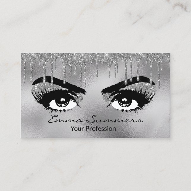 Carte De Visite Parties scintillant d'argent gouttes Eyebrow Eyela (Devant)