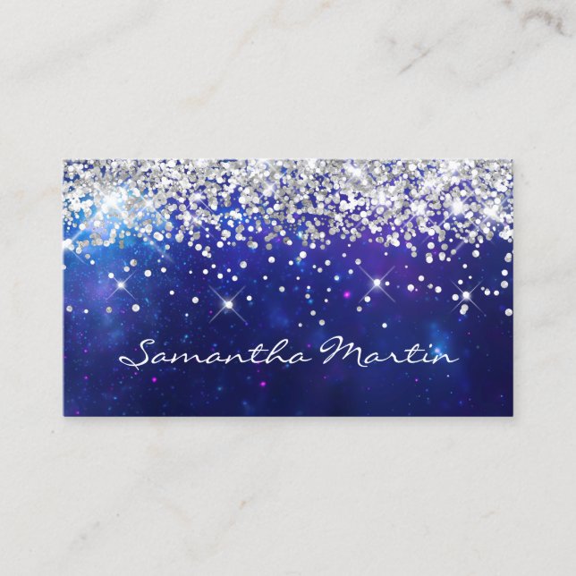 Carte De Visite Parties scintillant d'argent mousseux Aqua Blue Ce (Devant)
