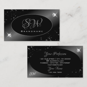 Carte De Visite Parties scintillant d'argent noir de luxe Stars Bi