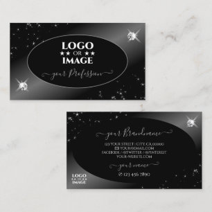Carte De Visite Parties scintillant d'argent noir de luxe Stars Bi