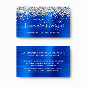 Carte De Visite Parties scintillant d'argent Royal Blue Foil Bouti
