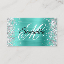 Carte De Visite Parties scintillant d'argent Turquoise Foil Fancy 