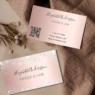 Carte De Visite parties scintillant de code QR en or rose
