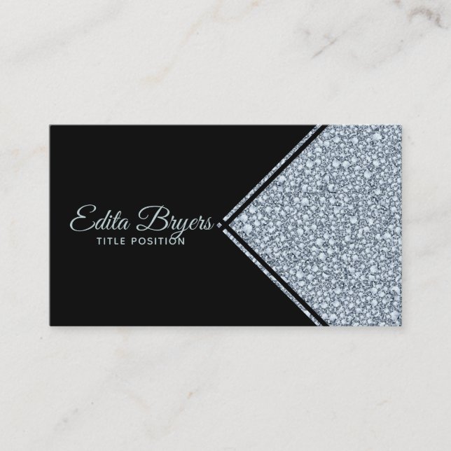 Carte De Visite Parties scintillant de diamants gris étincelant (Devant)