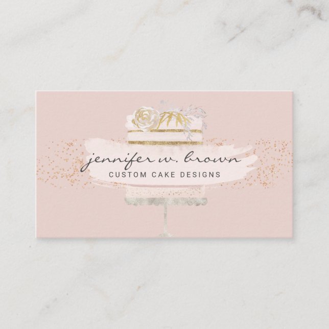 Carte De Visite Parties scintillant de gâteau rose vif décorant bo (Devant)