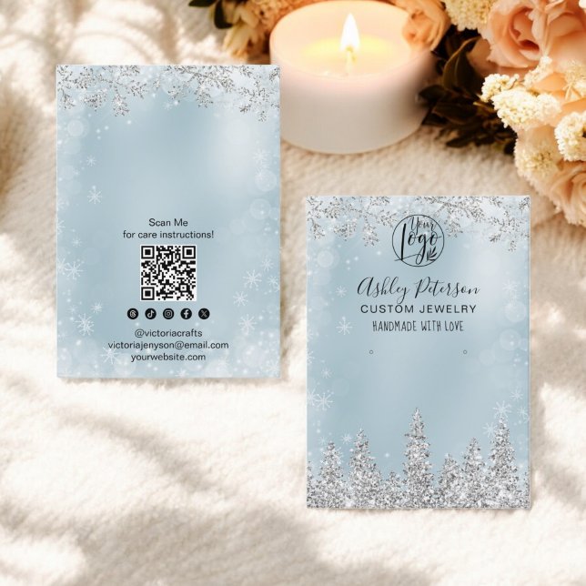 Carte De Visite Parties scintillant de glace bleue logo bijouterie (Blue ice glitter logo jewelry earring display business card)