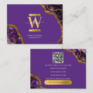 Carte De Visite Parties scintillant de l'agate d'or violet Code QR