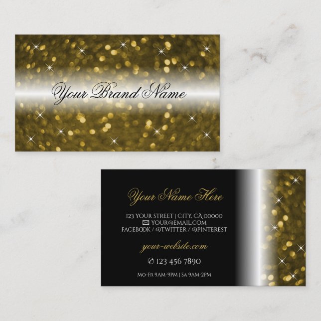 Carte De Visite Parties scintillant de luxe Black Gold Étoiles élé (Devant / Derrière)