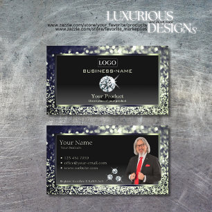 Carte De Visite Parties scintillant de luxe en bleu noir avec logo