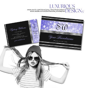 Carte De Visite Parties scintillant de luxe noir brillant bleu Mon