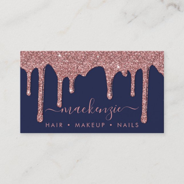 Carte De Visite Parties scintillant de luxe Rose bleu marine Gold  (Devant)