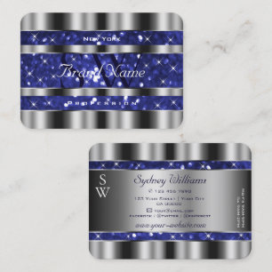 Carte De Visite Parties scintillant de luxe Silver Royal Blue Spar