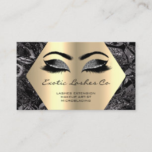 Carte De Visite Parties scintillant de maquillage d'or noir Hexago