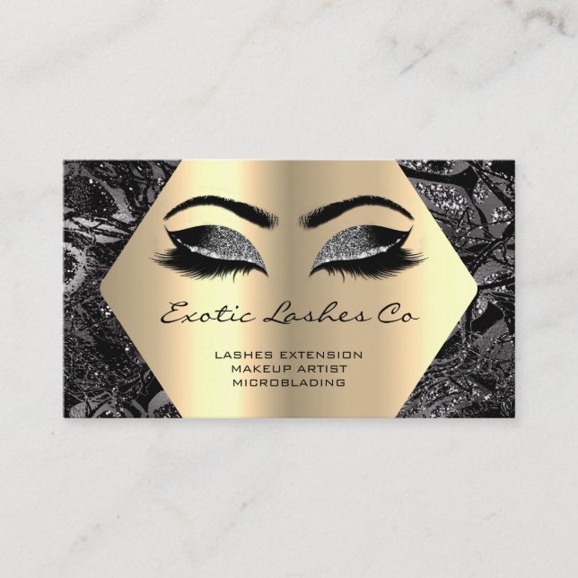 Carte De Visite Parties scintillant de maquillage d'or noir Hexago (Devant)