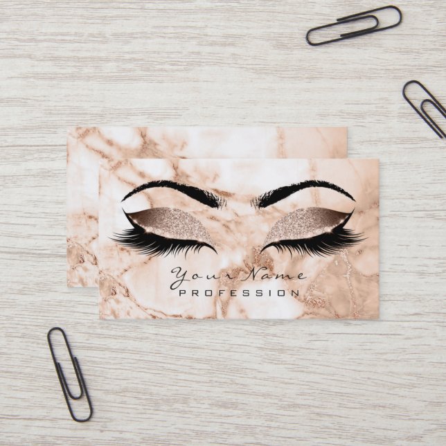 Carte De Visite Parties scintillant de maquillage Lashes Rose Marb (Devant/Arrière en situation)