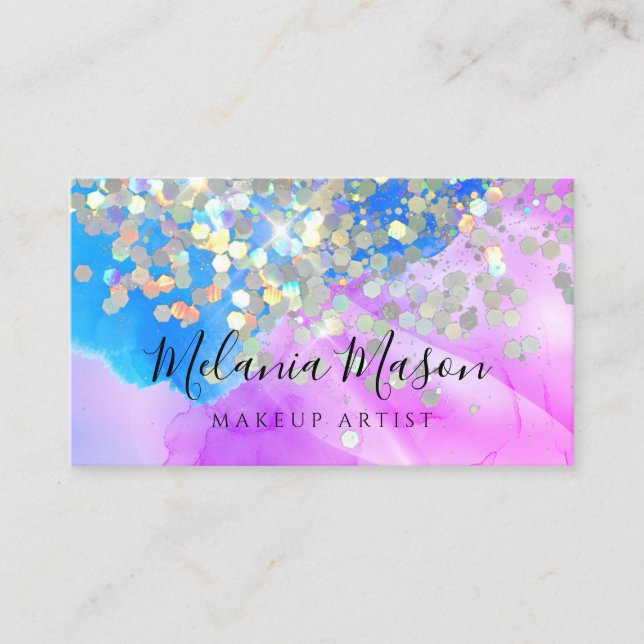 Carte De Visite Parties scintillant de maquillage marbré QR Code b (Devant)