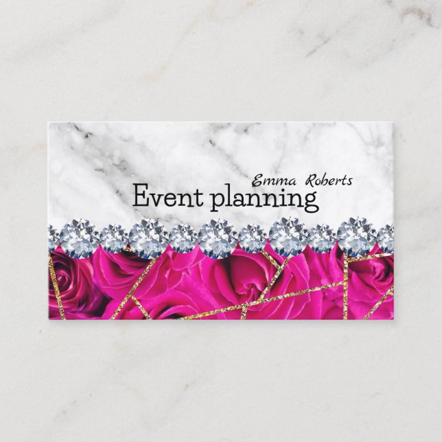 Carte De Visite Parties scintillant de marbre blanc en argent Text (Devant)