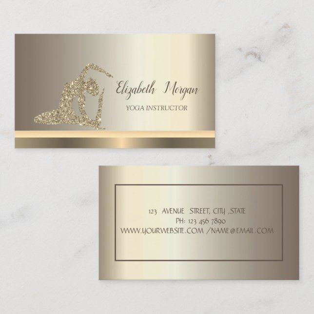 Carte De Visite Parties scintillant de yoga Champagne fille (Devant / Derrière)