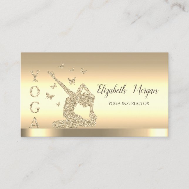 Carte De Visite Parties scintillant d'instructeur de Yoga Gold Str (Devant)