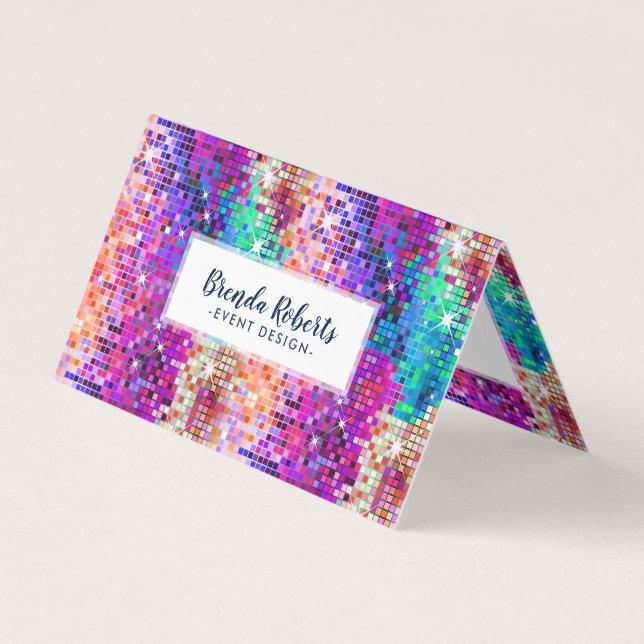 Carte De Visite Parties scintillant Disco Colorée (Devant)