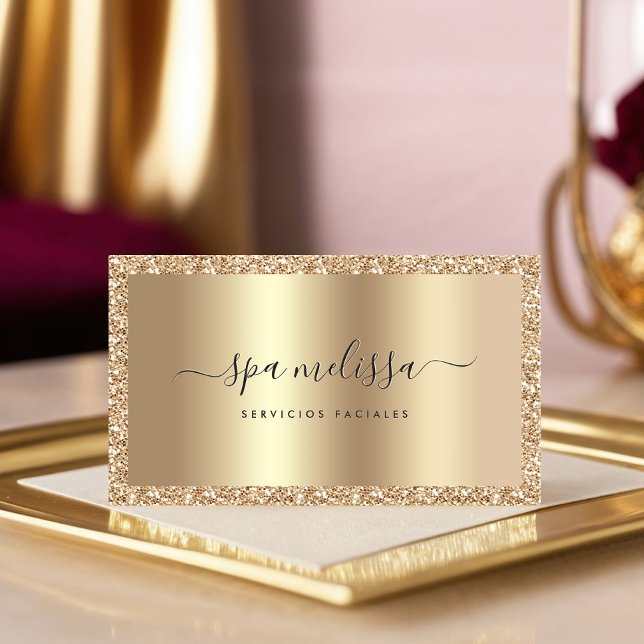 Carte De Visite Parties scintillant d'or au champagne de luxe Scri (Créateur téléchargé)