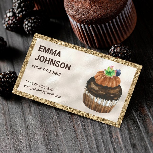 Carte De Visite Parties scintillant d'or Chocolat Cupcake Pâtisser (Créateur téléchargé)