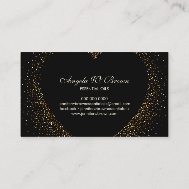 Carte De Visite Parties scintillant d'or Coeur noir (Dos)